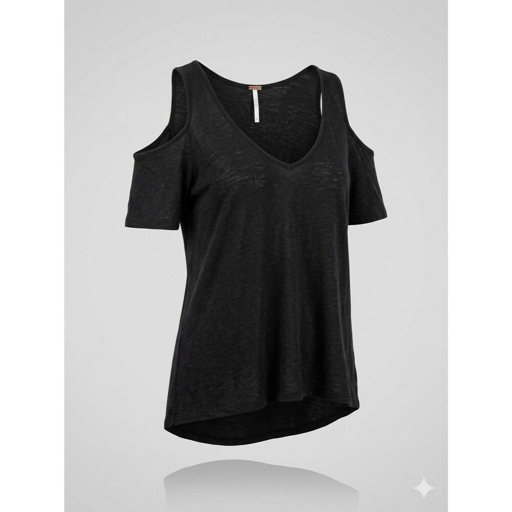 Free People Bittersweet Top Black Linen Blend Cold Shoulder Lagenlook Tunic Sz S